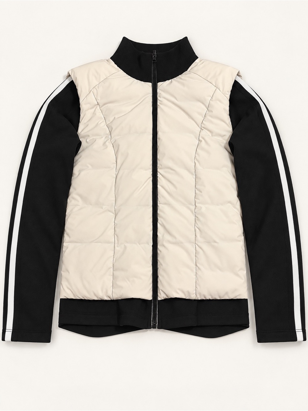 Women's Quilted Puffer Jacket with Black Contrast Sleeves